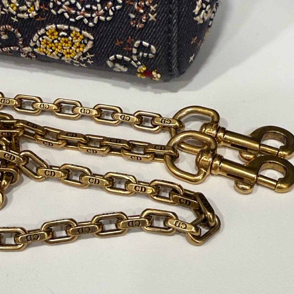 LADY DIOR DENIM ALL HAND STUDDED AND STITCHED with beautiful gold hardware SMALL - Picture 8 of 10